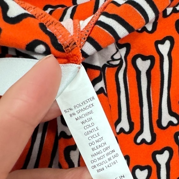 Lularoe TC2 Plus Size Leggings Skull Bones Halloween Orange Black White - Picture 5 of 5